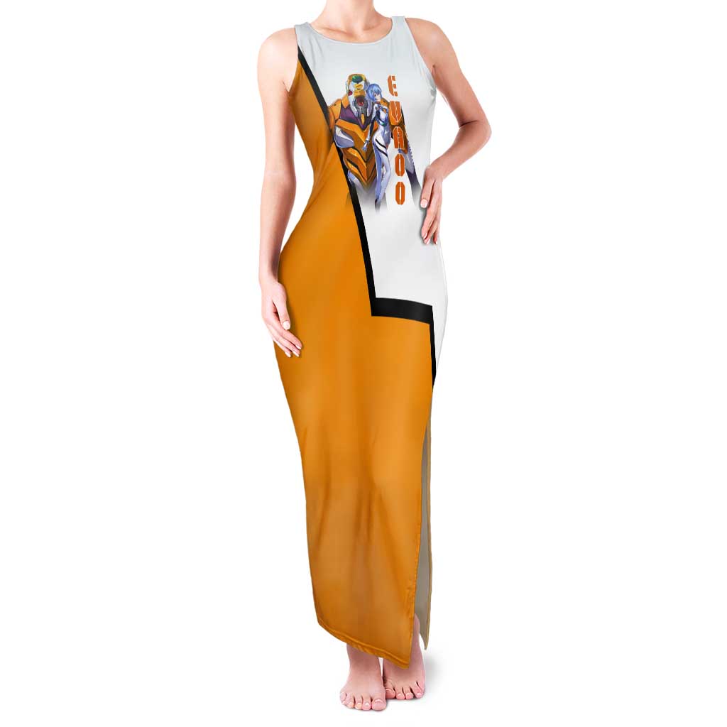 Evangelion EVA-00 and Rei Ayanami Yellow and White Tank Maxi Dress Design with Mecha and Character Artwork - The Mazicc