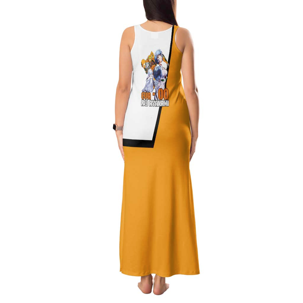 Evangelion EVA-00 and Rei Ayanami Yellow and White Tank Maxi Dress Design with Mecha and Character Artwork - The Mazicc
