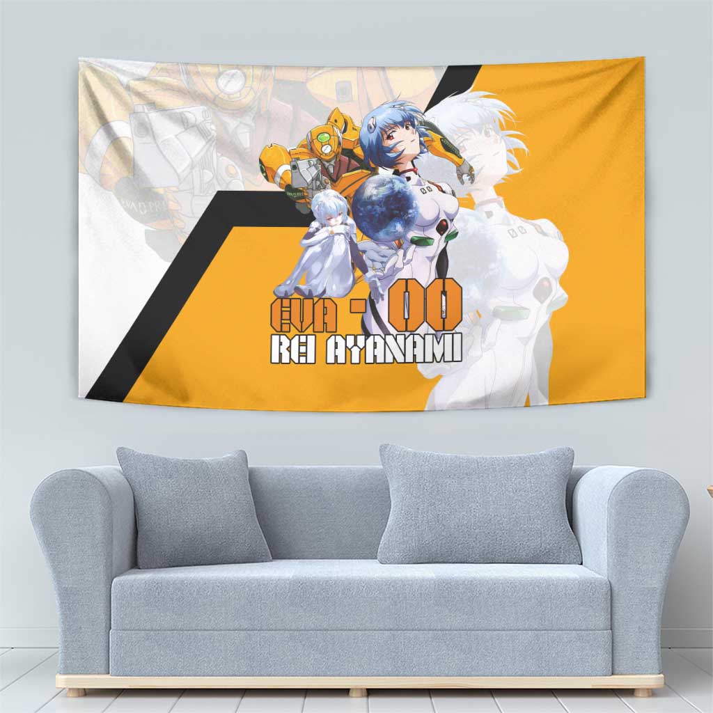 Evangelion EVA-00 and Rei Ayanami Yellow and White Tapestry Design with Mecha and Character Artwork - The Mazicc