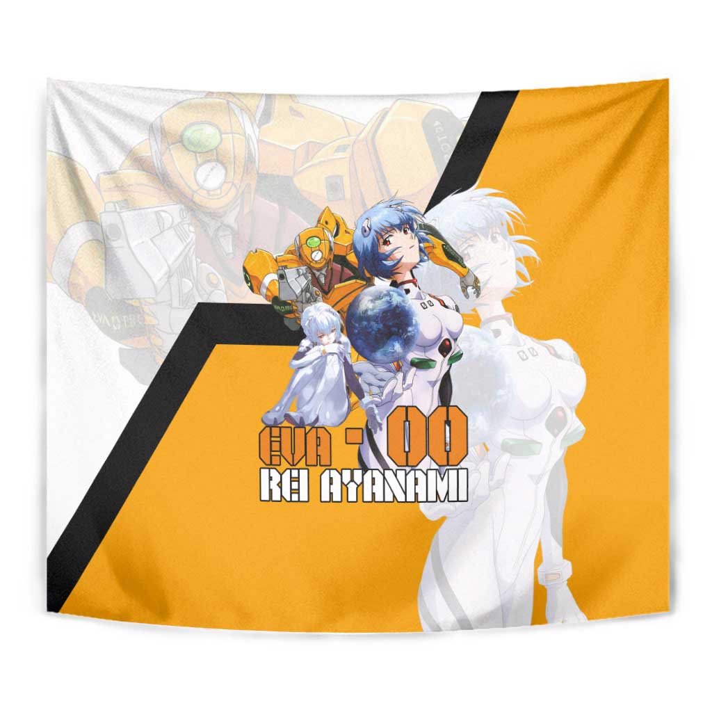 Evangelion EVA-00 and Rei Ayanami Yellow and White Tapestry Design with Mecha and Character Artwork - The Mazicc