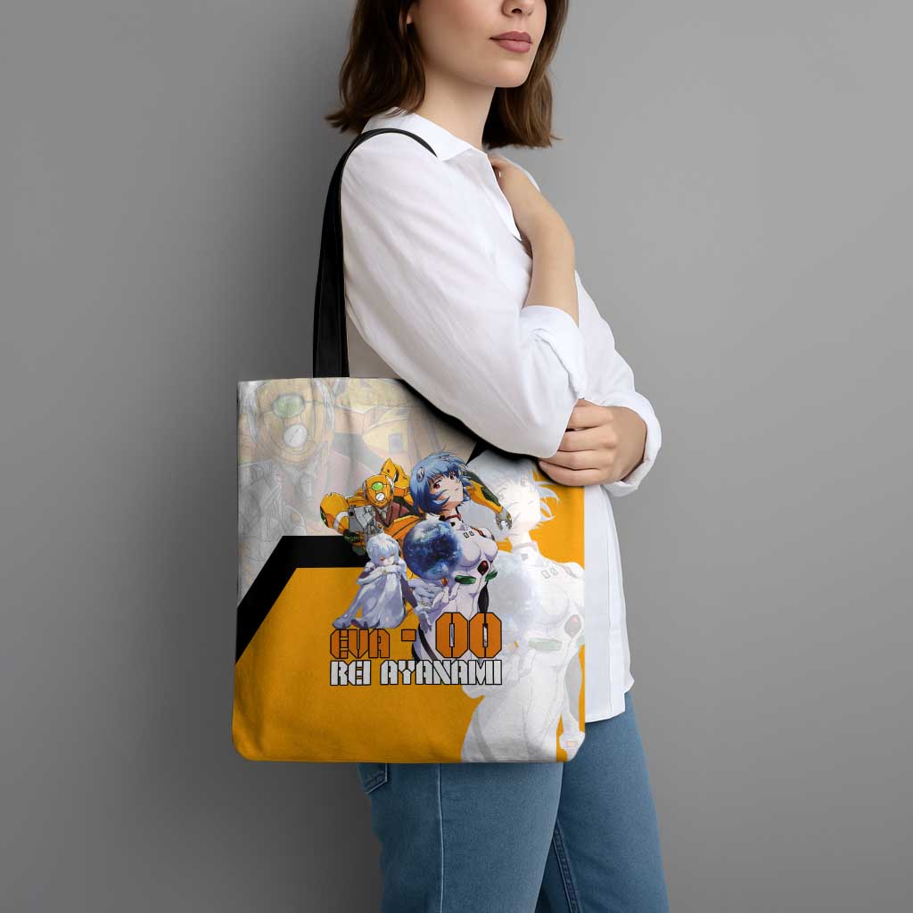 Evangelion EVA-00 and Rei Ayanami Yellow and White Tote Bag Design with Mecha and Character Artwork - The Mazicc