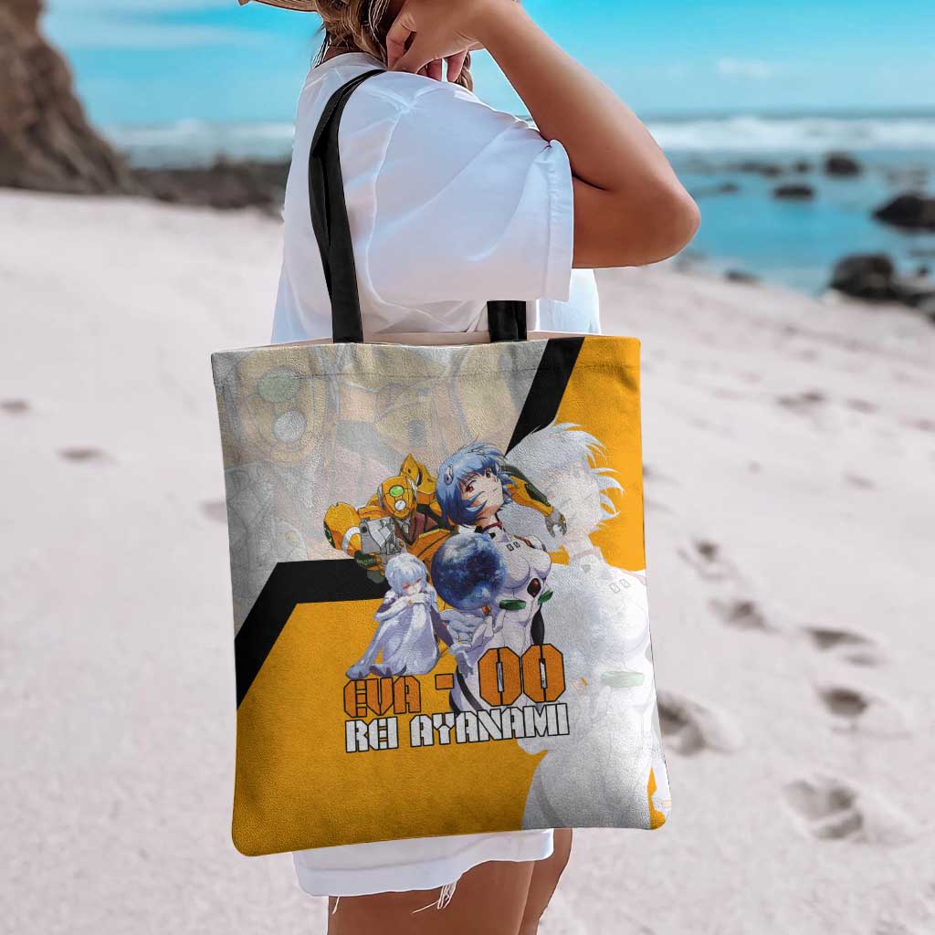 Evangelion EVA-00 and Rei Ayanami Yellow and White Tote Bag Design with Mecha and Character Artwork - The Mazicc