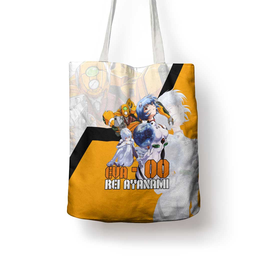 Evangelion EVA-00 and Rei Ayanami Yellow and White Tote Bag Design with Mecha and Character Artwork - The Mazicc