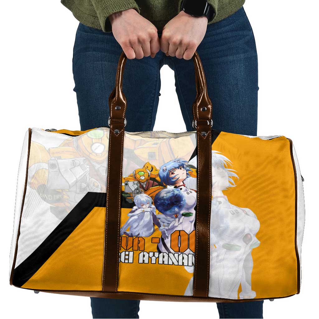 Evangelion EVA-00 and Rei Ayanami Yellow and White Travel Bag Design with Mecha and Character Artwork - The Mazicc