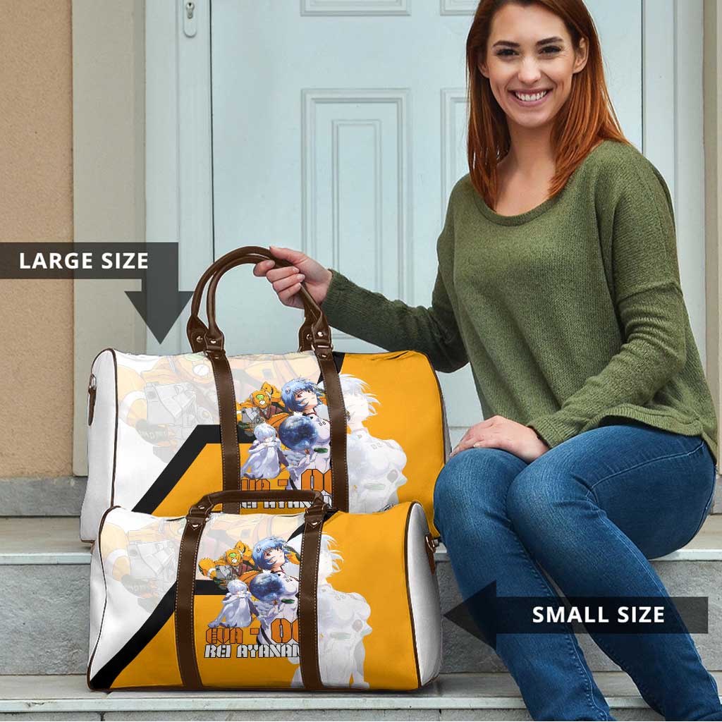 Evangelion EVA-00 and Rei Ayanami Yellow and White Travel Bag Design with Mecha and Character Artwork - The Mazicc