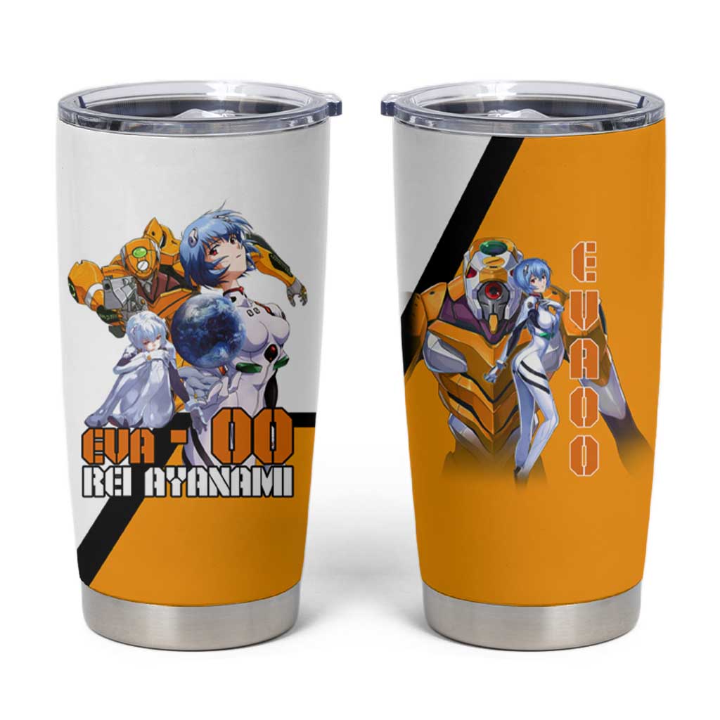 Evangelion EVA-00 and Rei Ayanami Yellow and White Tumbler Cup Design with Mecha and Character Artwork - The Mazicc