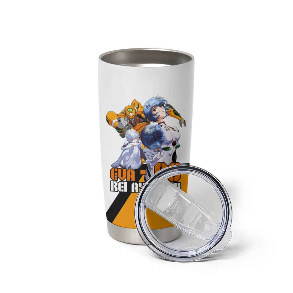 Evangelion EVA-00 and Rei Ayanami Yellow and White Tumbler Cup Design with Mecha and Character Artwork - The Mazicc