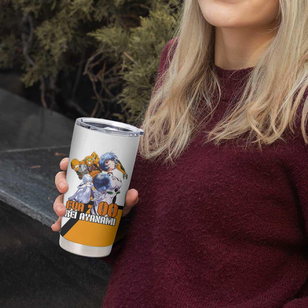 Evangelion EVA-00 and Rei Ayanami Yellow and White Tumbler Cup Design with Mecha and Character Artwork - The Mazicc