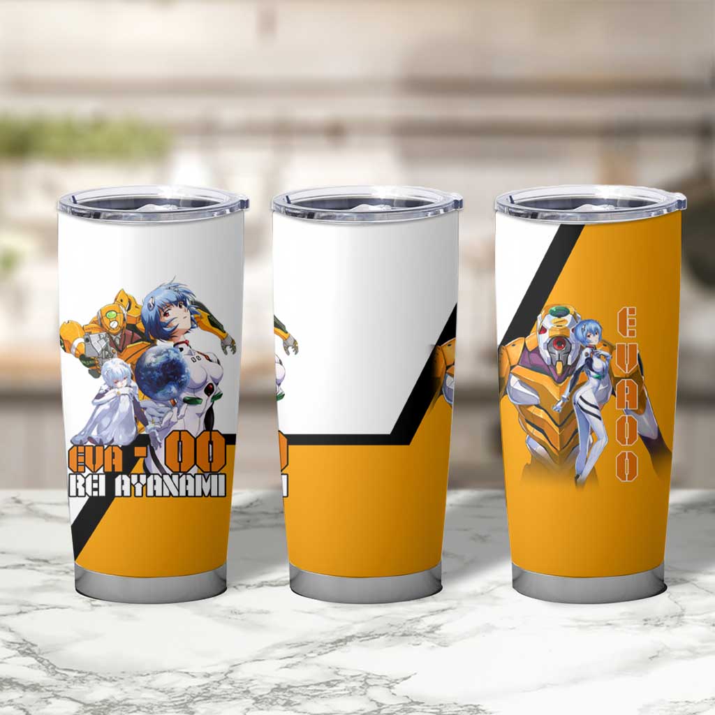 Evangelion EVA-00 and Rei Ayanami Yellow and White Tumbler Cup Design with Mecha and Character Artwork - The Mazicc