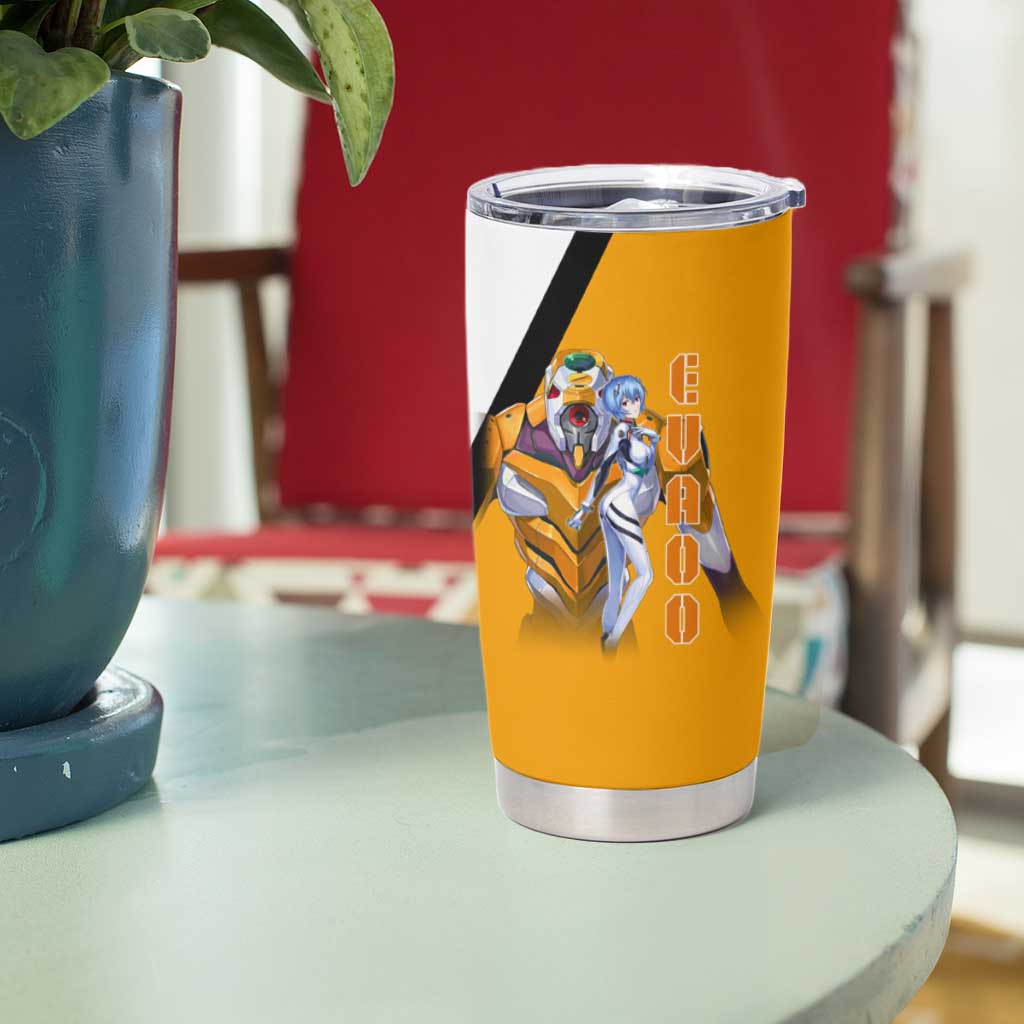 Evangelion EVA-00 and Rei Ayanami Yellow and White Tumbler Cup Design with Mecha and Character Artwork - The Mazicc