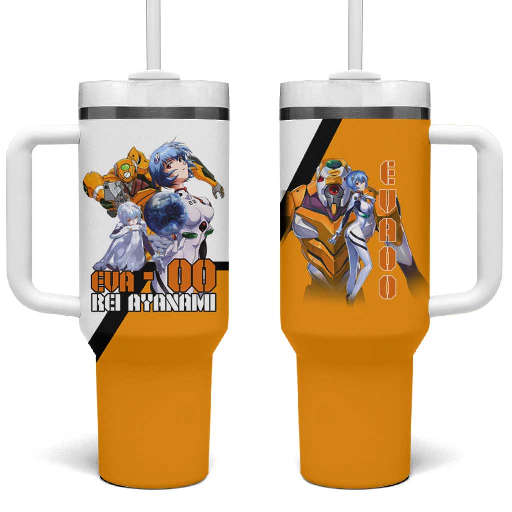 Evangelion EVA-00 and Rei Ayanami Yellow and White Tumbler With Handle Design with Mecha and Character Artwork - The Mazicc