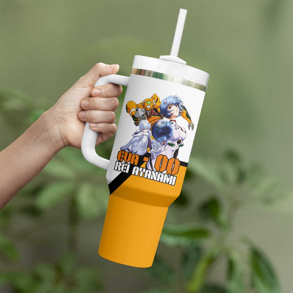 Evangelion EVA-00 and Rei Ayanami Yellow and White Tumbler With Handle Design with Mecha and Character Artwork - The Mazicc