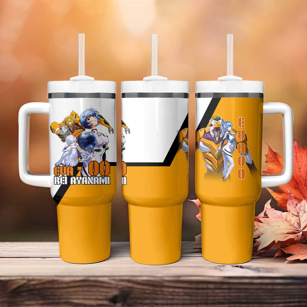 Evangelion EVA-00 and Rei Ayanami Yellow and White Tumbler With Handle Design with Mecha and Character Artwork - The Mazicc