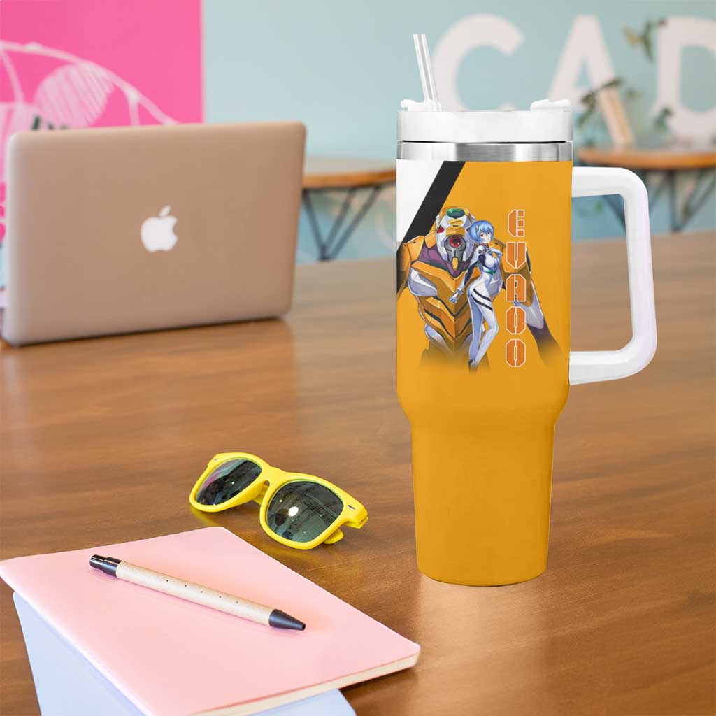 Evangelion EVA-00 and Rei Ayanami Yellow and White Tumbler With Handle Design with Mecha and Character Artwork - The Mazicc