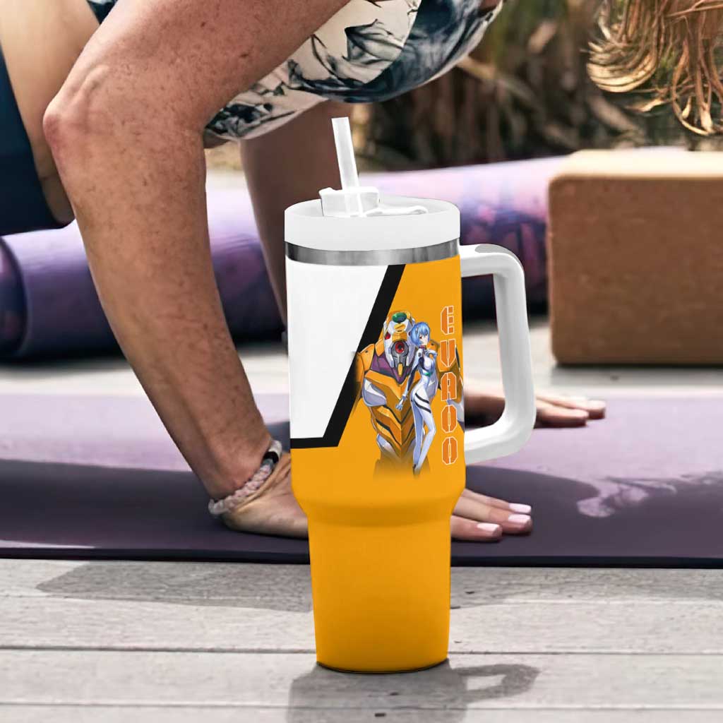 Evangelion EVA-00 and Rei Ayanami Yellow and White Tumbler With Handle Design with Mecha and Character Artwork - The Mazicc