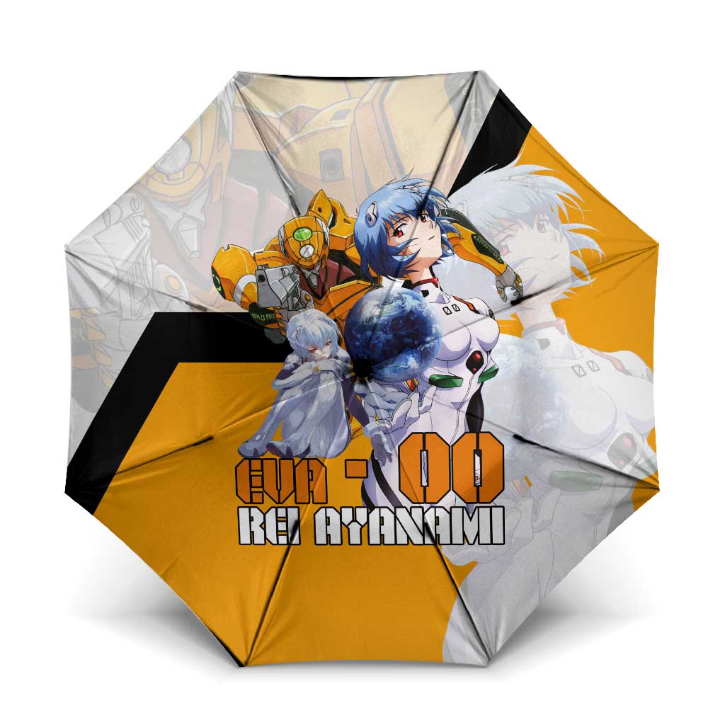 Evangelion EVA-00 and Rei Ayanami Yellow and White Umbrella Design with Mecha and Character Artwork - The Mazicc