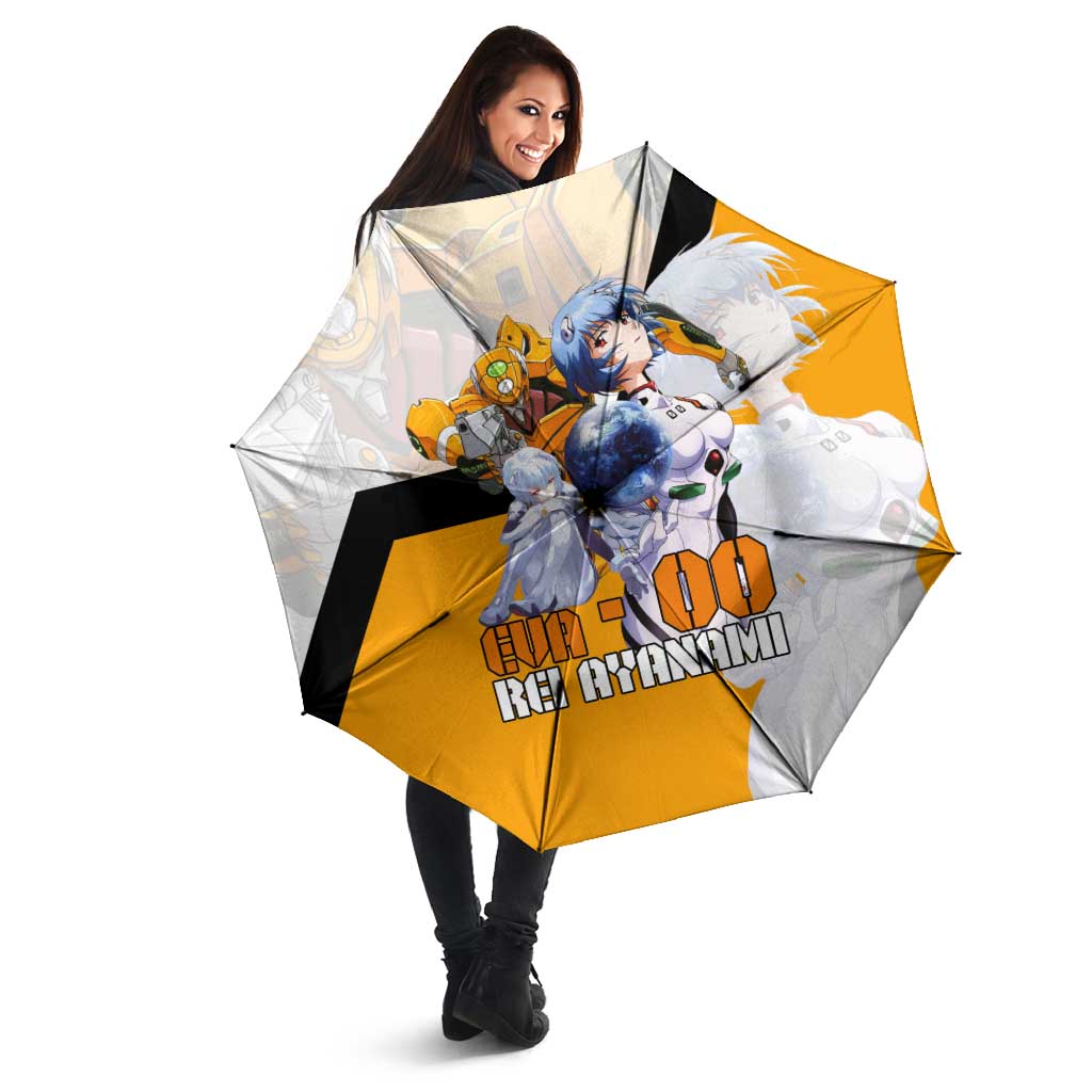 Evangelion EVA-00 and Rei Ayanami Yellow and White Umbrella Design with Mecha and Character Artwork - The Mazicc