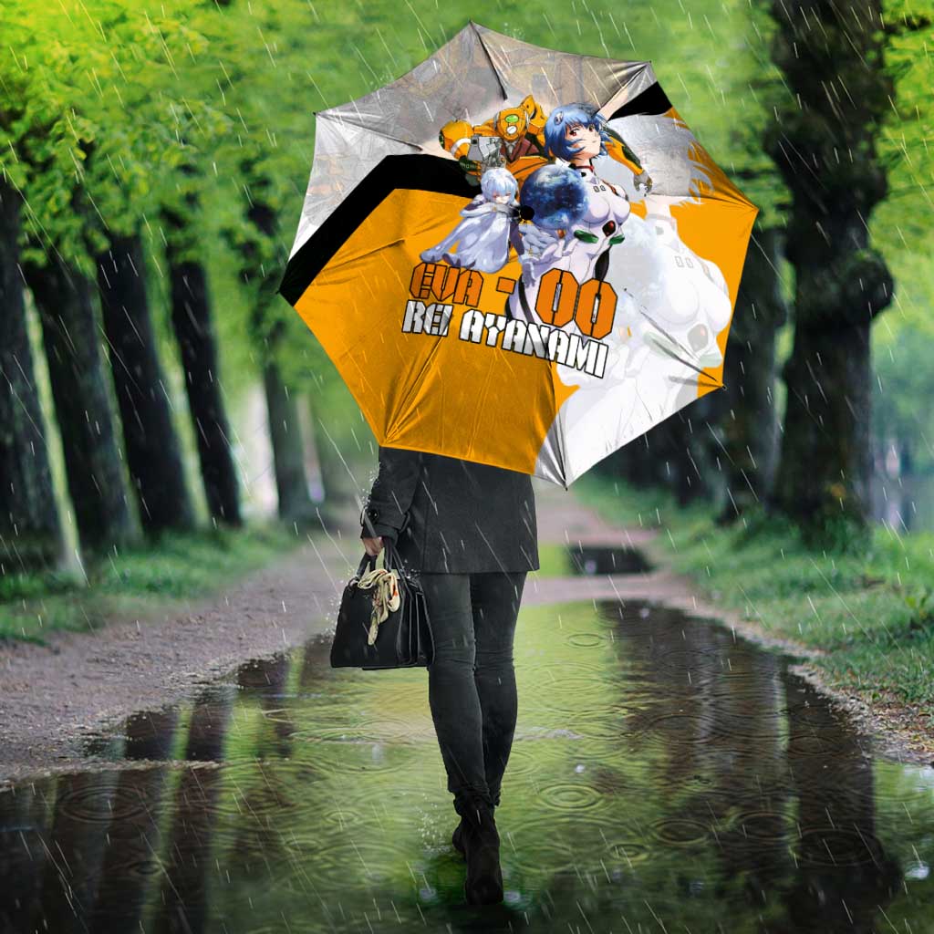 Evangelion EVA-00 and Rei Ayanami Yellow and White Umbrella Design with Mecha and Character Artwork - The Mazicc