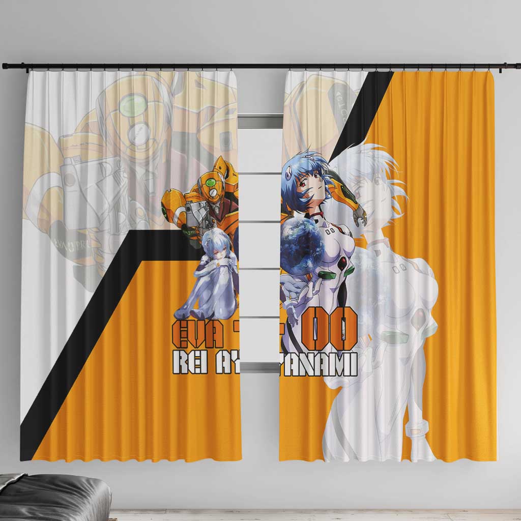 Evangelion EVA-00 and Rei Ayanami Yellow and White Window Curtain Design with Mecha and Character Artwork - The Mazicc