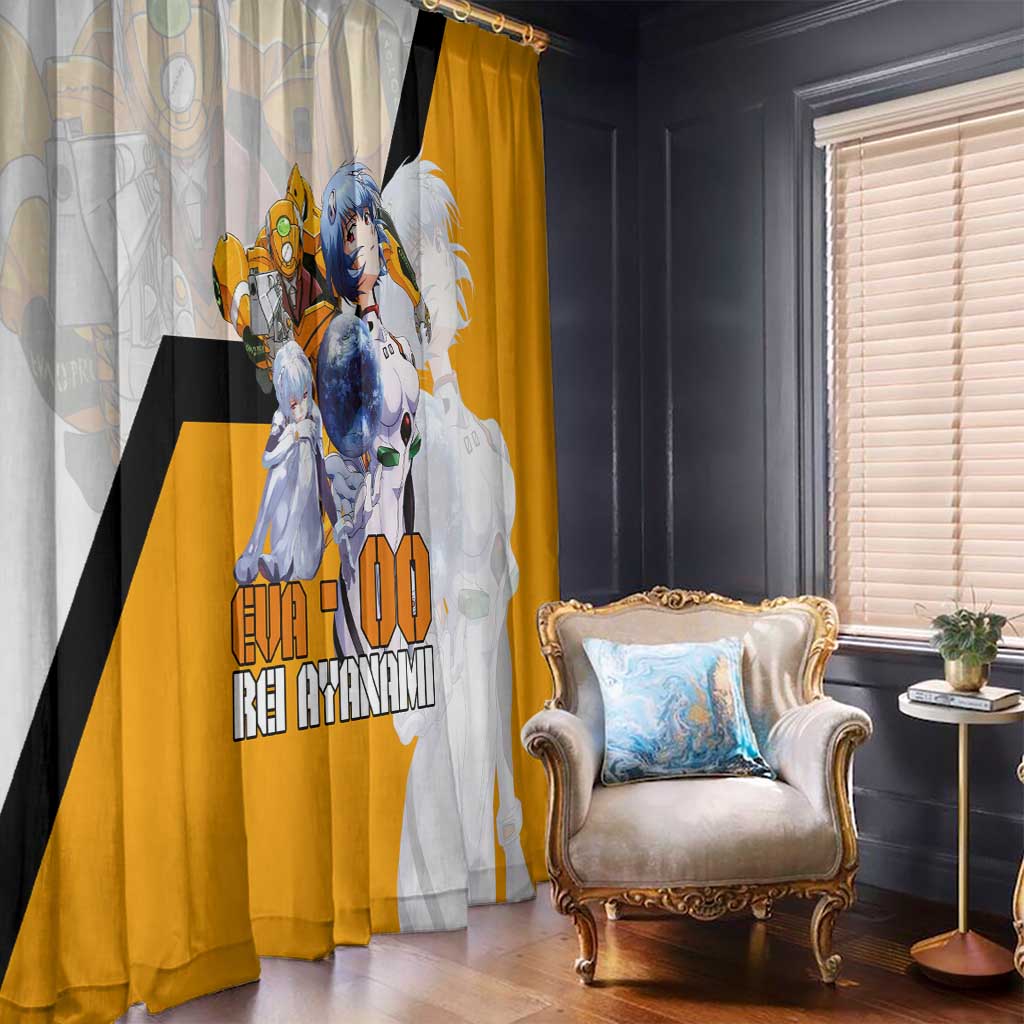 Evangelion EVA-00 and Rei Ayanami Yellow and White Window Curtain Design with Mecha and Character Artwork - The Mazicc
