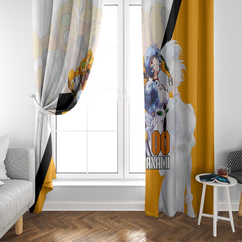 Evangelion EVA-00 and Rei Ayanami Yellow and White Window Curtain Design with Mecha and Character Artwork - The Mazicc