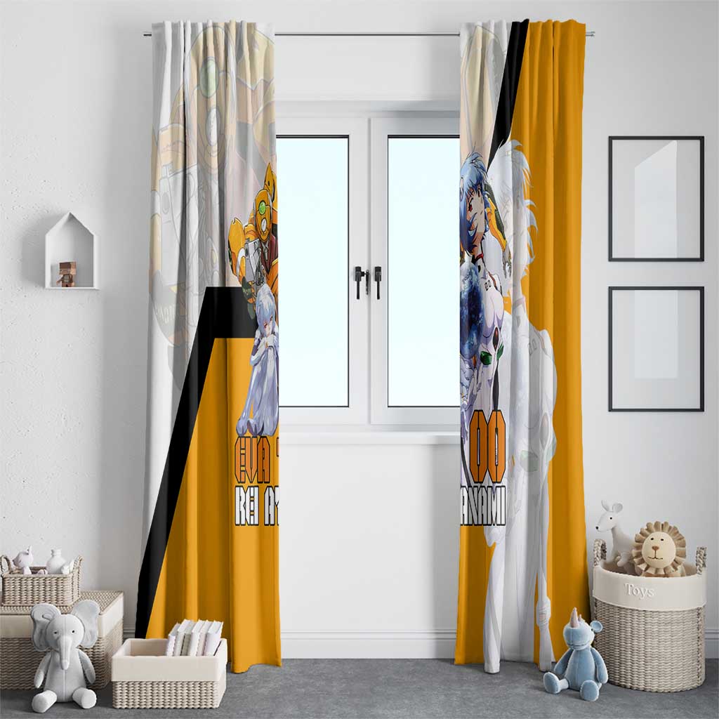 Evangelion EVA-00 and Rei Ayanami Yellow and White Window Curtain Design with Mecha and Character Artwork - The Mazicc