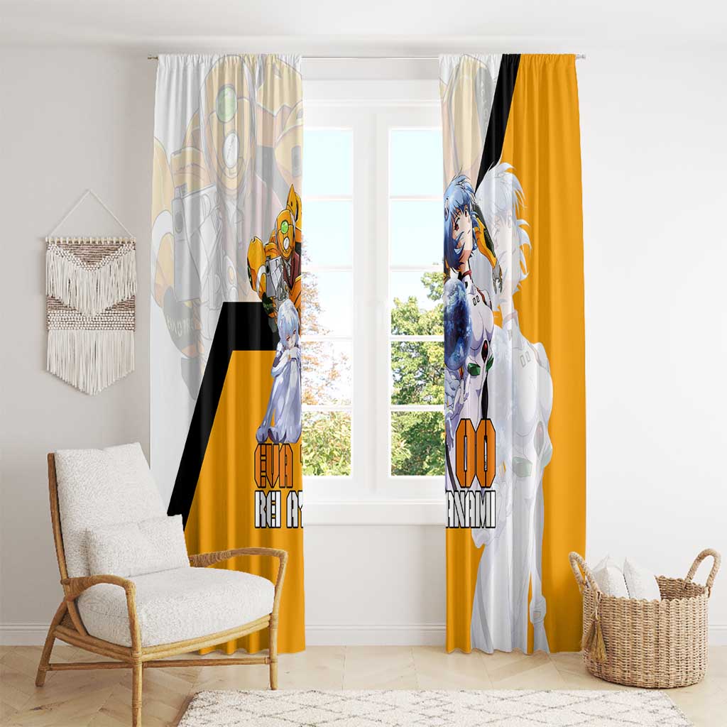 Evangelion EVA-00 and Rei Ayanami Yellow and White Window Curtain Design with Mecha and Character Artwork - The Mazicc