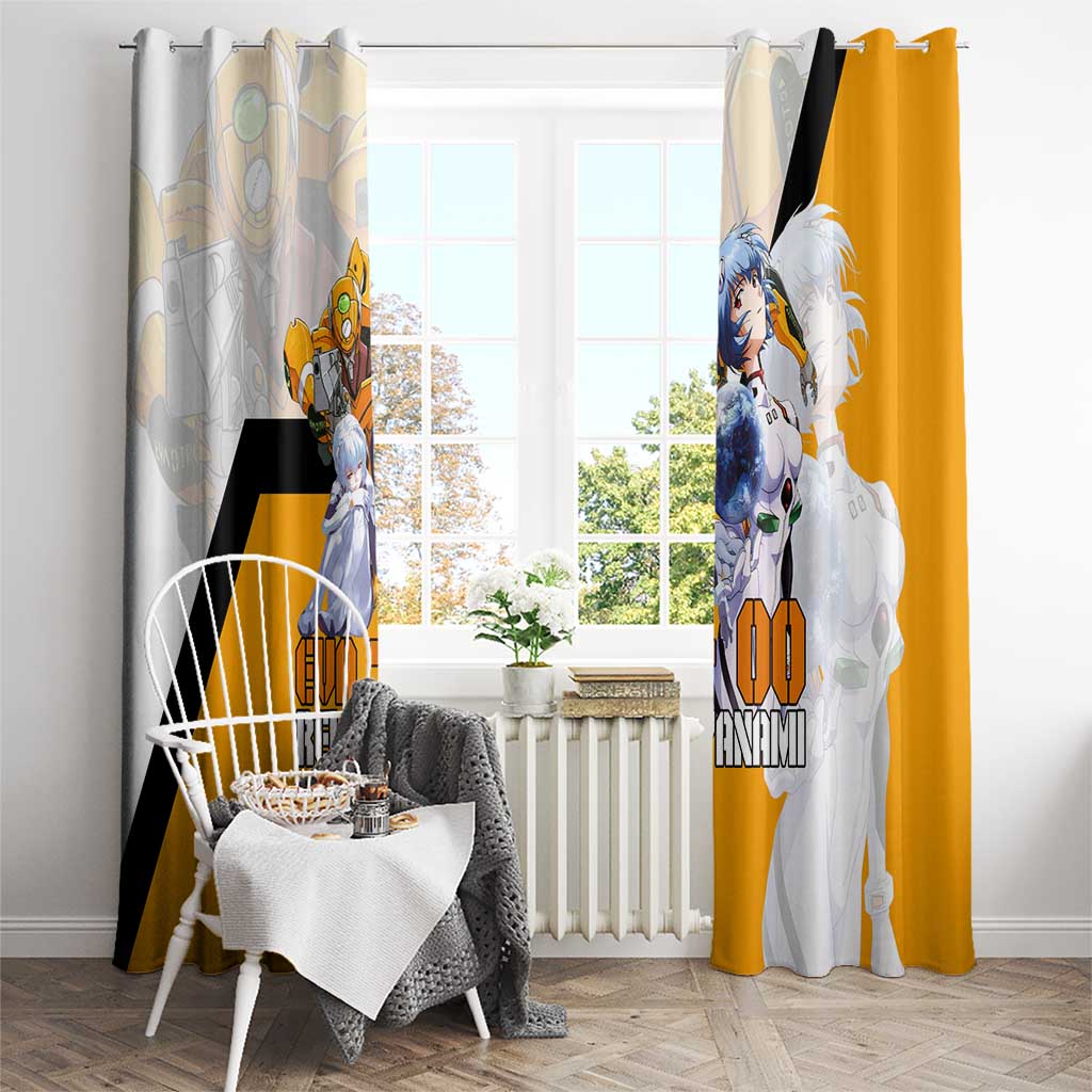 Evangelion EVA-00 and Rei Ayanami Yellow and White Window Curtain Design with Mecha and Character Artwork - The Mazicc