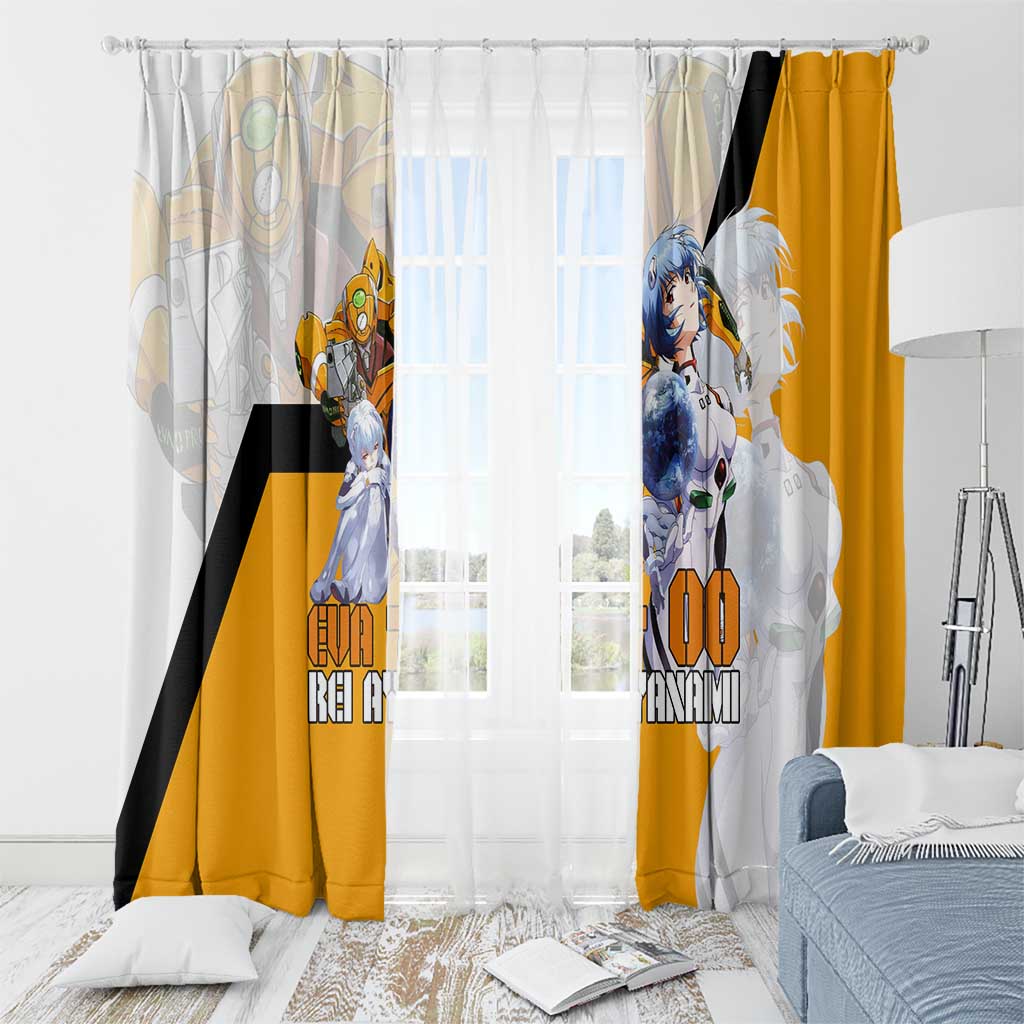 Evangelion EVA-00 and Rei Ayanami Yellow and White Window Curtain Design with Mecha and Character Artwork - The Mazicc