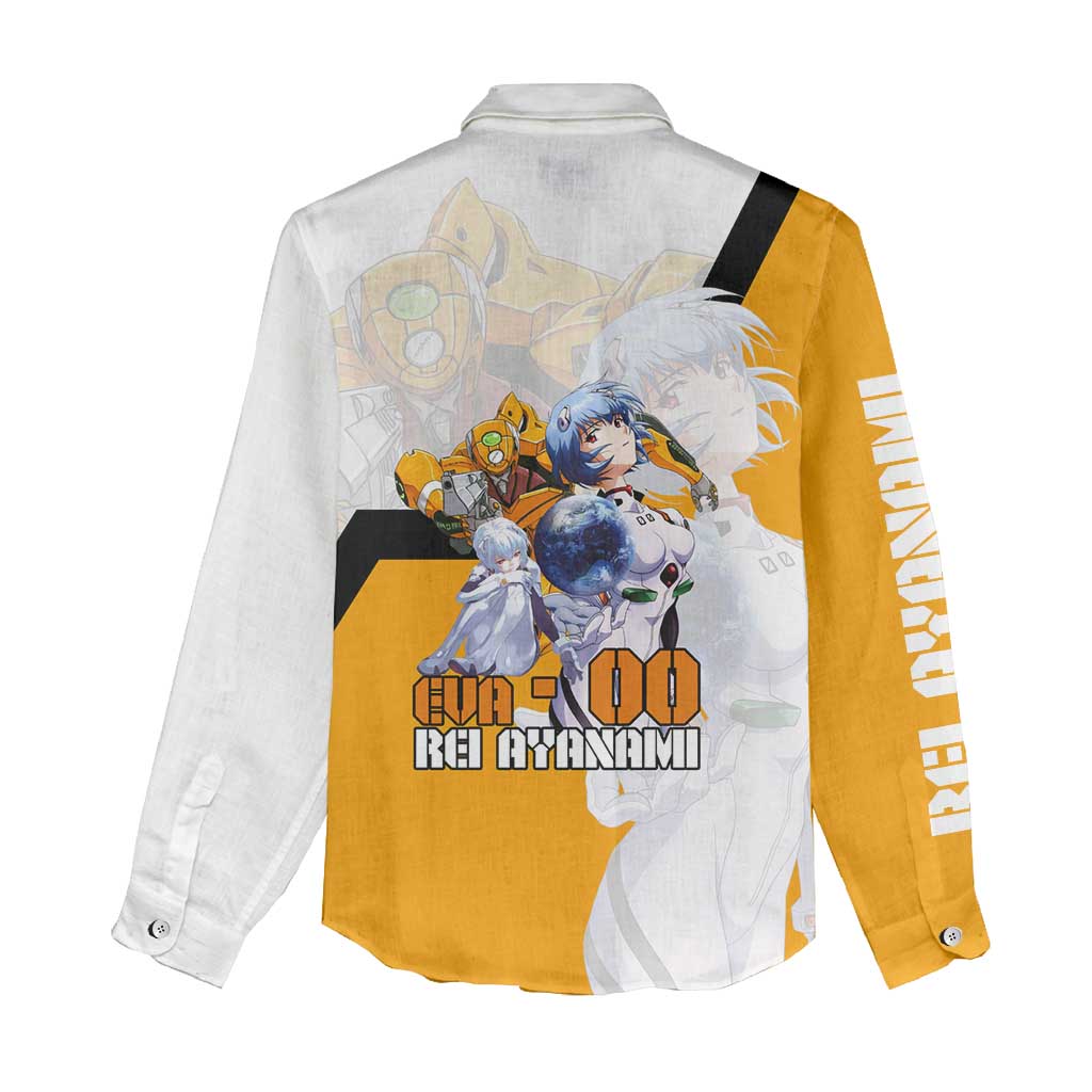 Evangelion EVA-00 and Rei Ayanami Yellow and White Women Casual Shirt Design with Mecha and Character Artwork - The Mazicc