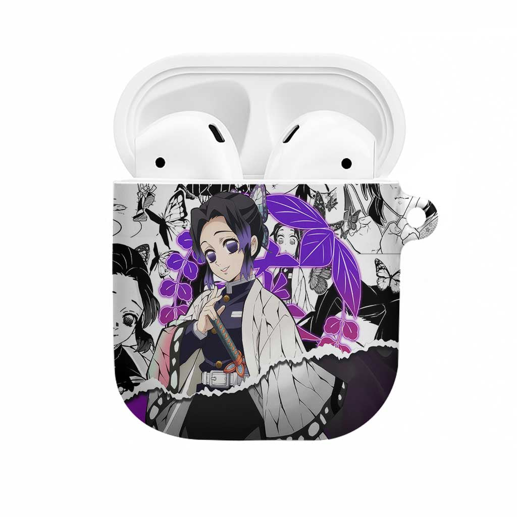 Shinobu Kocho Demon Slayer Butterfly Theme AirPods Case with Purple Accents and Manga Collage Design - The Mazicc