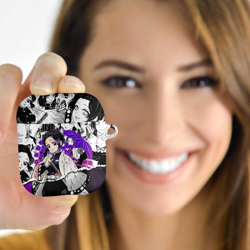 Shinobu Kocho Demon Slayer Butterfly Theme AirPods Case with Purple Accents and Manga Collage Design - The Mazicc