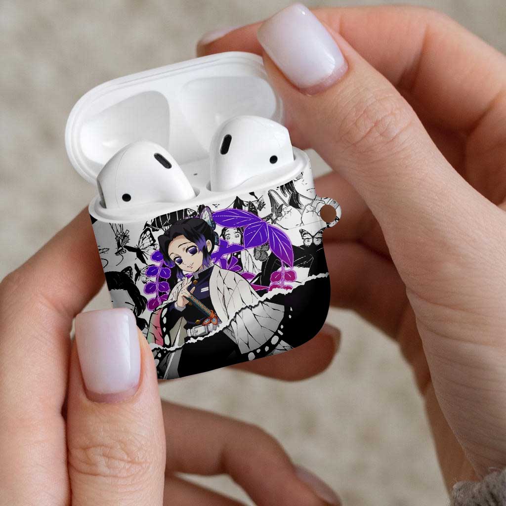 Shinobu Kocho Demon Slayer Butterfly Theme AirPods Case with Purple Accents and Manga Collage Design - The Mazicc