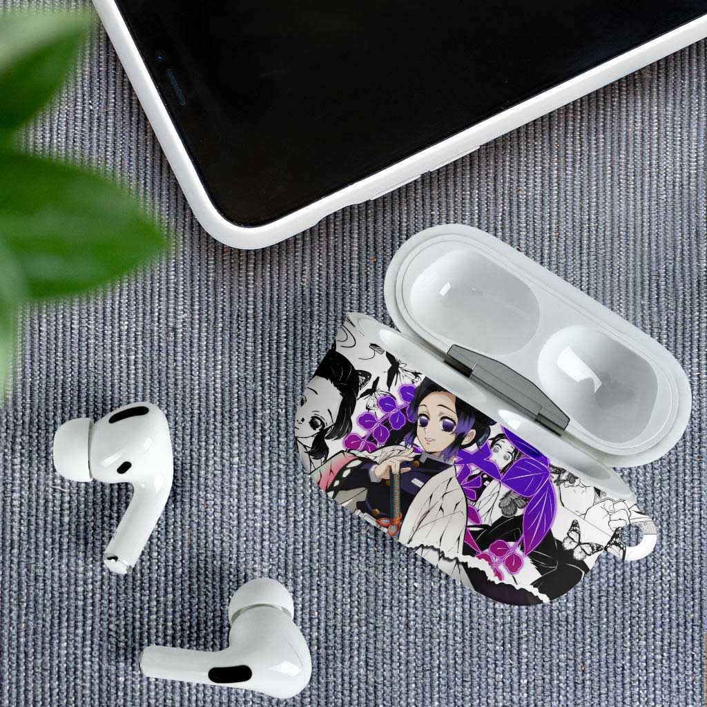 Shinobu Kocho Demon Slayer Butterfly Theme AirPods Case with Purple Accents and Manga Collage Design - The Mazicc