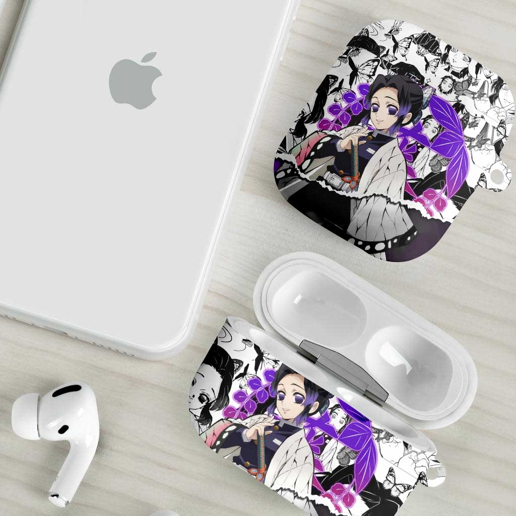 Shinobu Kocho Demon Slayer Butterfly Theme AirPods Case with Purple Accents and Manga Collage Design - The Mazicc