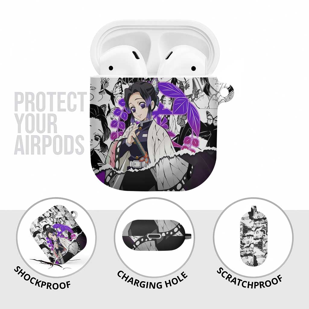 Shinobu Kocho Demon Slayer Butterfly Theme AirPods Case with Purple Accents and Manga Collage Design - The Mazicc