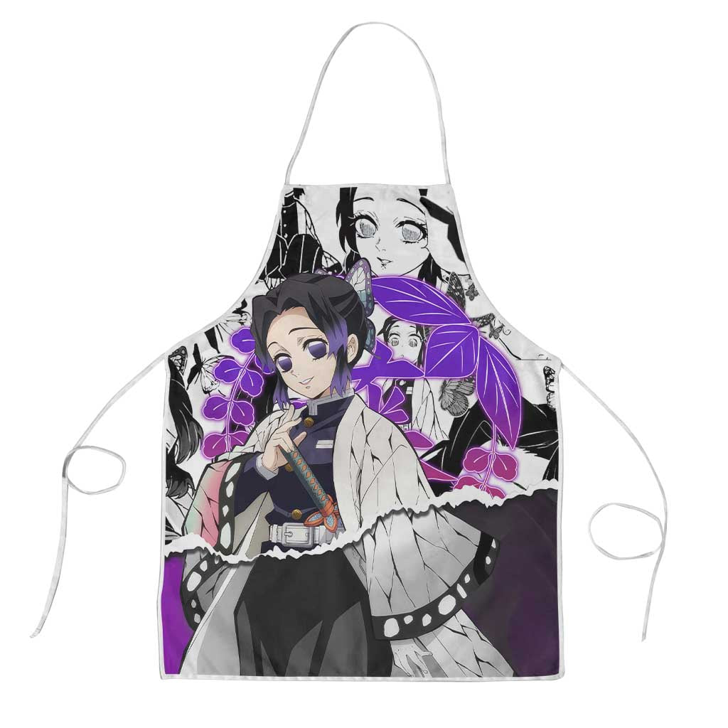Shinobu Kocho Demon Slayer Butterfly Theme Apron with Purple Accents and Manga Collage Design - The Mazicc