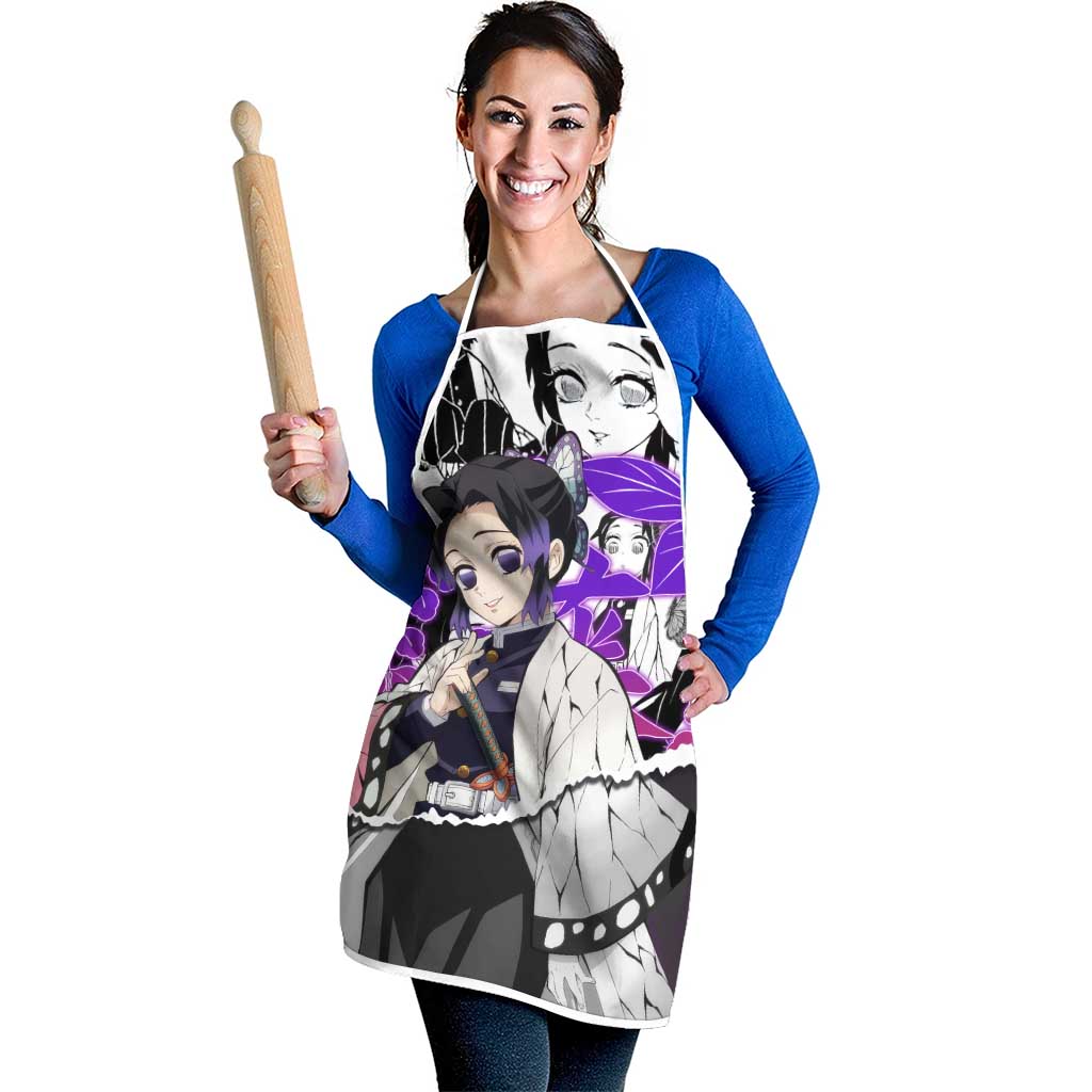 Shinobu Kocho Demon Slayer Butterfly Theme Apron with Purple Accents and Manga Collage Design - The Mazicc