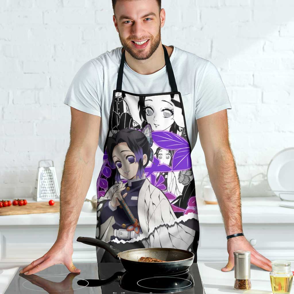 Shinobu Kocho Demon Slayer Butterfly Theme Apron with Purple Accents and Manga Collage Design - The Mazicc