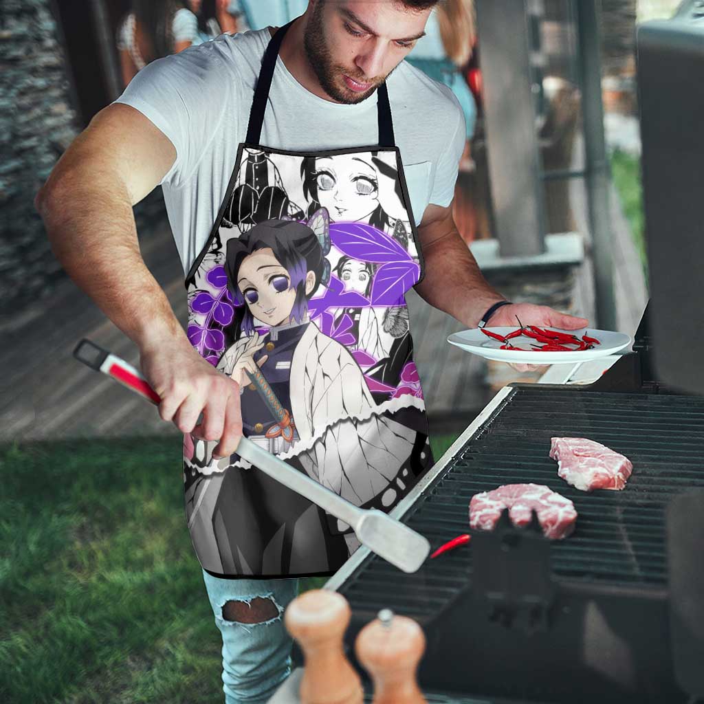 Shinobu Kocho Demon Slayer Butterfly Theme Apron with Purple Accents and Manga Collage Design - The Mazicc
