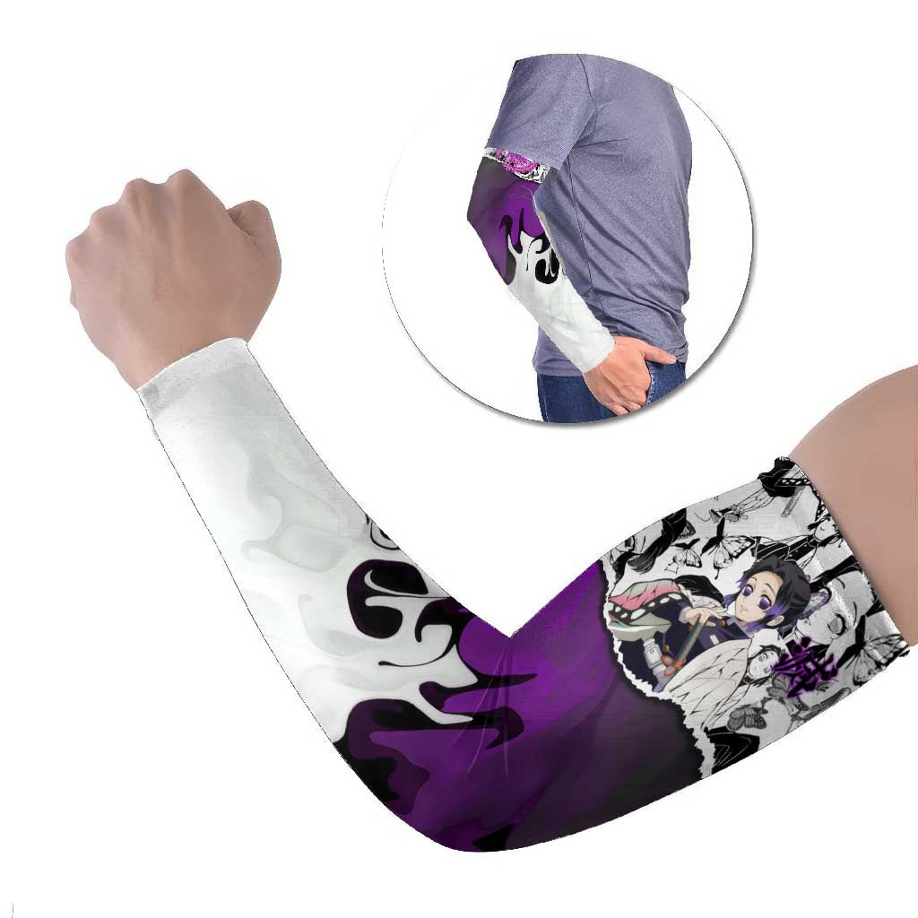 Shinobu Kocho Demon Slayer Butterfly Theme Arm Sleeves with Purple Accents and Manga Collage Design - The Mazicc