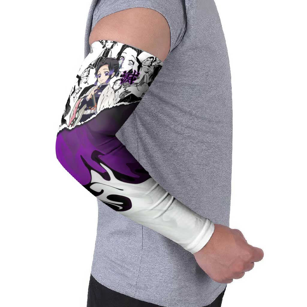 Shinobu Kocho Demon Slayer Butterfly Theme Arm Sleeves with Purple Accents and Manga Collage Design - The Mazicc