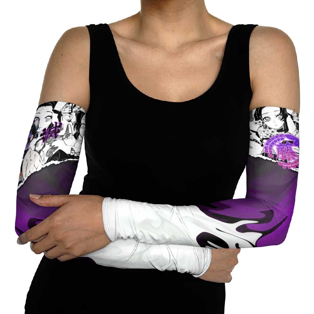 Shinobu Kocho Demon Slayer Butterfly Theme Arm Sleeves with Purple Accents and Manga Collage Design - The Mazicc