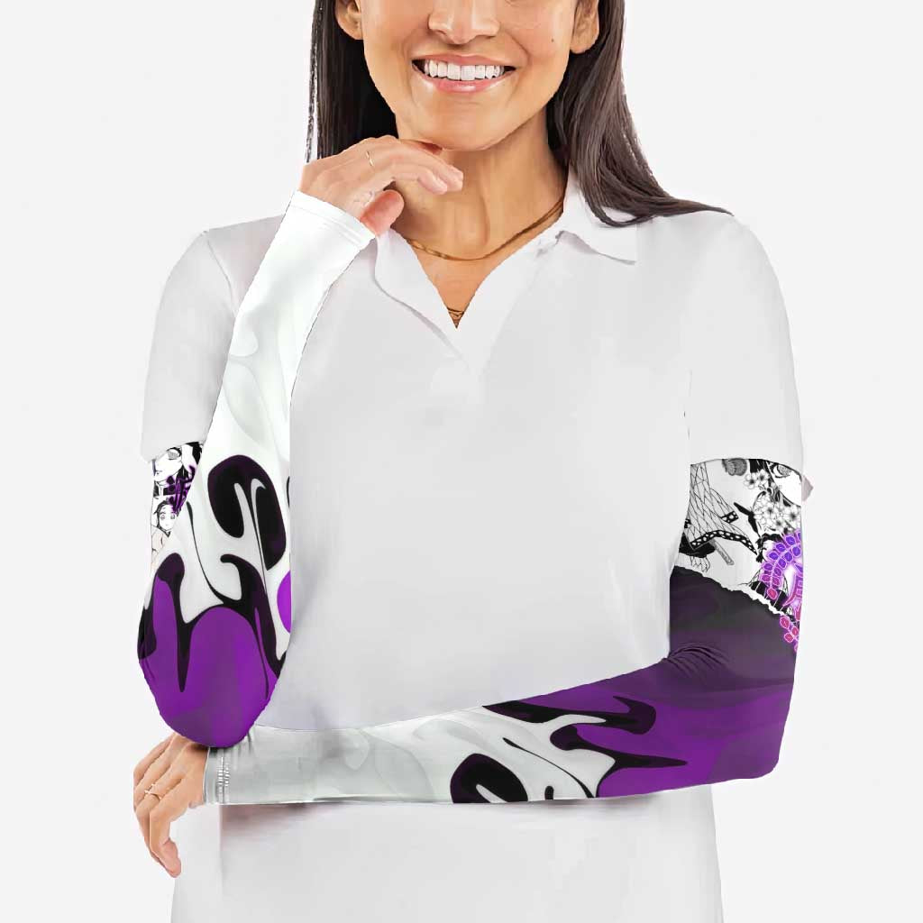 Shinobu Kocho Demon Slayer Butterfly Theme Arm Sleeves with Purple Accents and Manga Collage Design - The Mazicc
