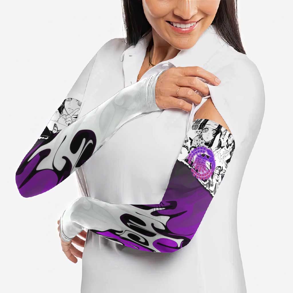 Shinobu Kocho Demon Slayer Butterfly Theme Arm Sleeves with Purple Accents and Manga Collage Design - The Mazicc