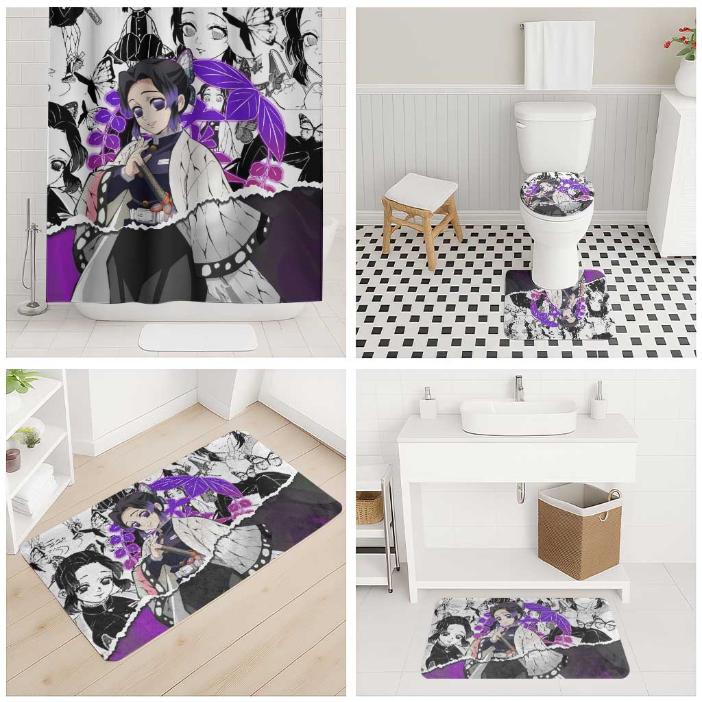 Shinobu Kocho Demon Slayer Butterfly Theme Bathroom Set with Purple Accents and Manga Collage Design - The Mazicc