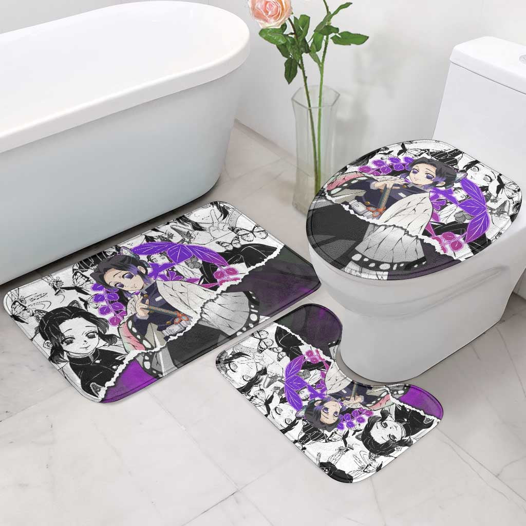 Shinobu Kocho Demon Slayer Butterfly Theme Bathroom Set with Purple Accents and Manga Collage Design - The Mazicc