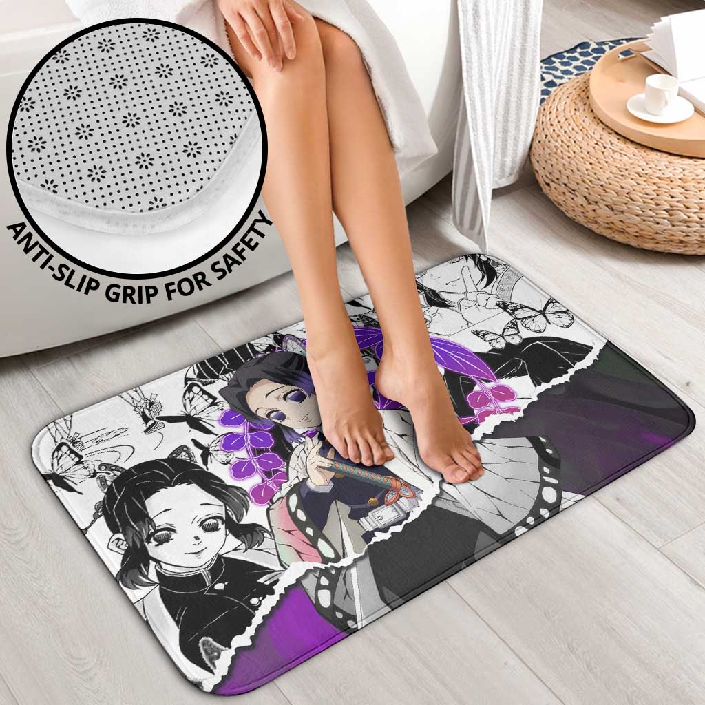 Shinobu Kocho Demon Slayer Butterfly Theme Bathroom Set with Purple Accents and Manga Collage Design - The Mazicc