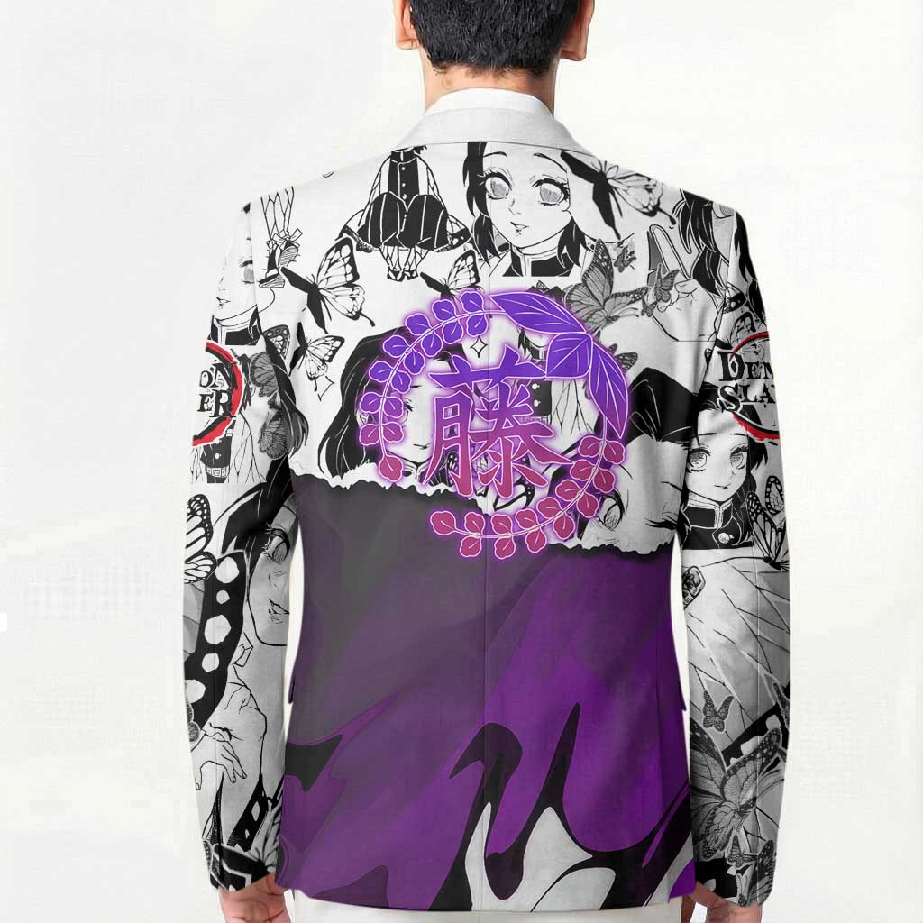 Shinobu Kocho Demon Slayer Butterfly Theme Blazer with Purple Accents and Manga Collage Design - The Mazicc