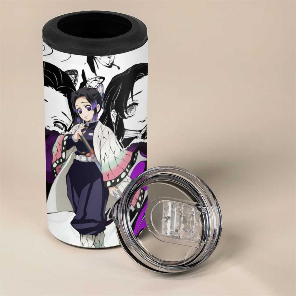 Shinobu Kocho Demon Slayer Butterfly Theme 4 in 1 Can Cooler Tumbler with Purple Accents and Manga Collage Design - The Mazicc